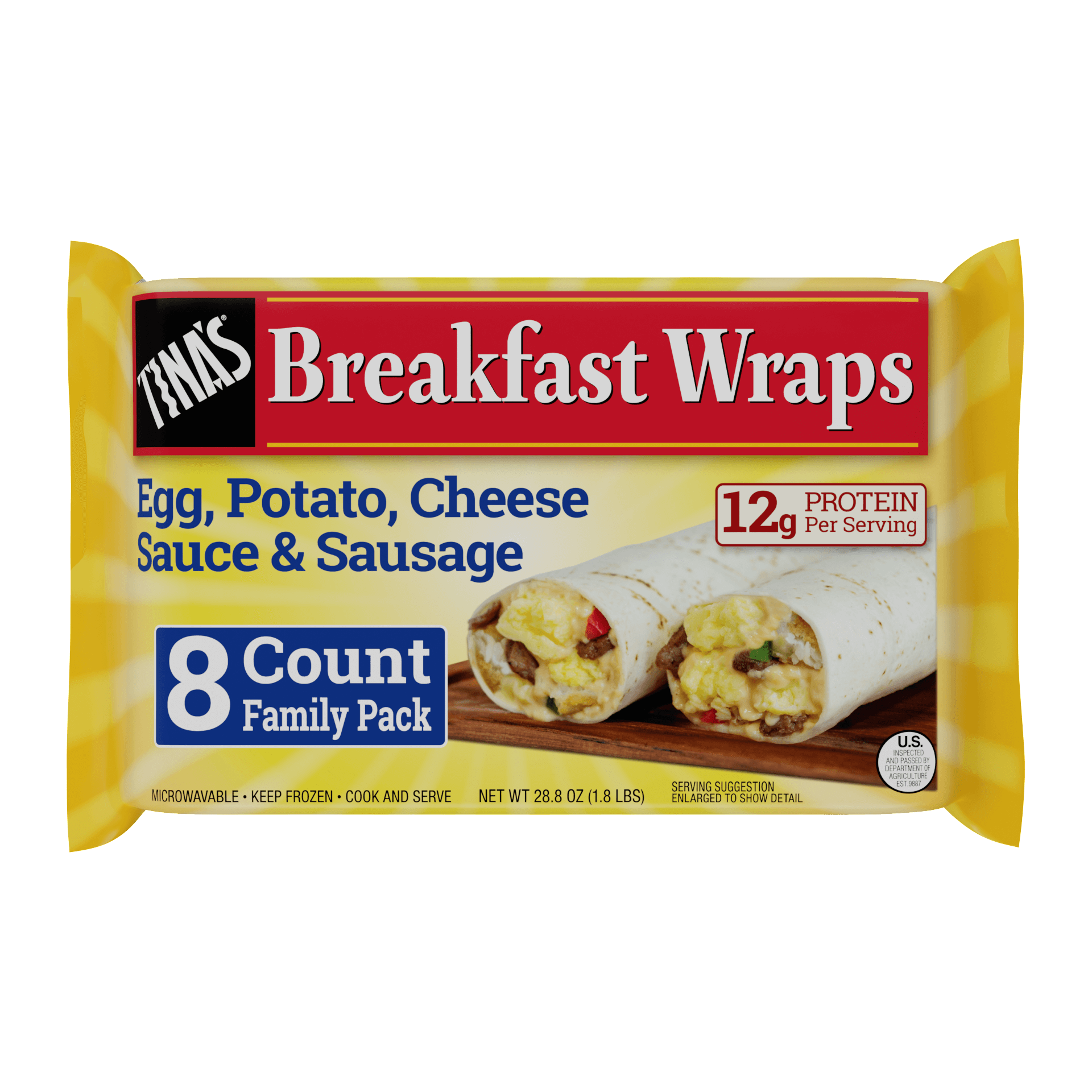 Egg, Potato, Cheese Sauce & Sausage 8 Pack Tina's Burritos